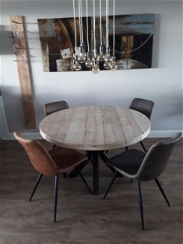 Steigerhouten tafel met stalen poten NIEUW - 7