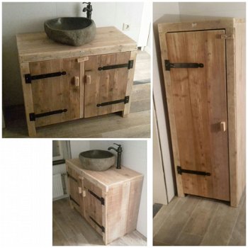 Badkamer meubelen van steigerhout. Op maat gemaakt NIEUW - 1