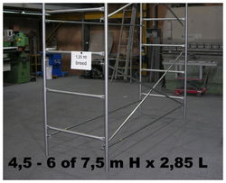 stellingen 4,5 - 6 of 7,5 m H x 2,85 m L x 1,25 m B - steiger