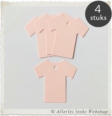 Labels baby truitje licht roze 5x5cm 4 st Baby Shower tags