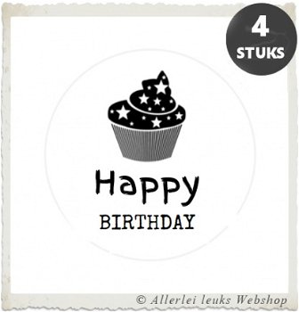 Witte stickers verjaardag cupcake Ø 40mm feest personaliseren - 1