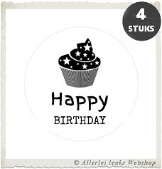 Witte stickers verjaardag cupcake Ø 40mm feest personaliseren