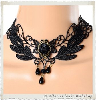 Luxe kanten ketting chocker brons zwart - 1