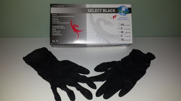 Latex Handschoenen zwart 100st maten XS- S- M- L - 1