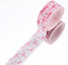 NIEUW Rol met 5 meter Washi Tape Flamingo's 1,5 cm breed