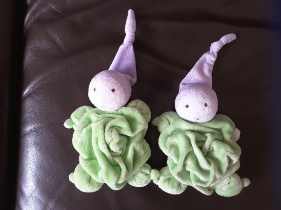 * 1456 Difrax Tuttie Poppie - Knuffeldoek - Lime/lila - nr. 1
