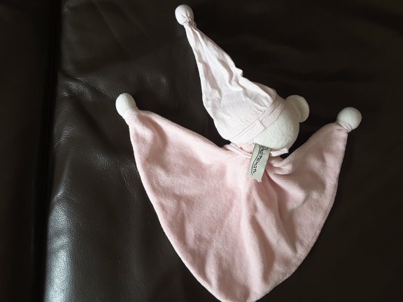 +1459 Beer PREMAMAN knuffeldoek doudou roze met slaapmuts - Afbeelding 2