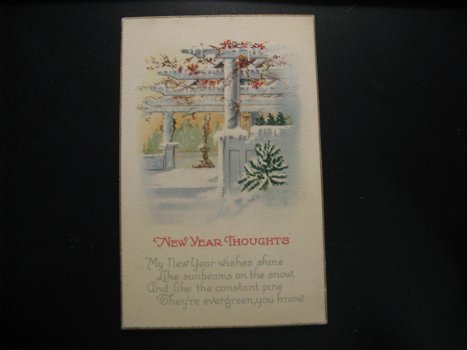 4 x Originele antieke wens kaarten Christmas, New Year, bloemenreliëfkaart - 4