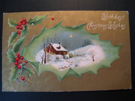 4 x Originele antieke wens kaarten Christmas, New Year, bloemenreliëfkaart - 3