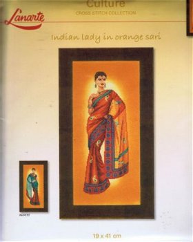 SALE LANARTE BORDUURPAKKET INDIAN LADY IN ORANGE SARI 0145758 - 1