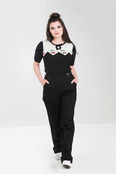 Uitverkoop, Hell Bunny, Weston Black Denim Trousers. Vintage stijl denim met hode taille.