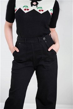 Uitverkoop, Hell Bunny, Weston Black Denim Trousers. Vintage stijl denim met hode taille. - 2