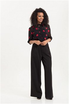 Uitverkoop, Voodoo Vixen, Charlotte Black Flared Trousers. Wijde vintage broek met hoge taille. - 1