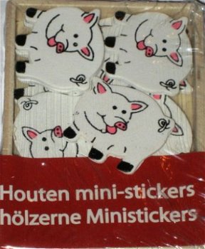 SALE! Doosje embelishments met 12 houten stickers wit varken - 1