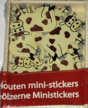 SALE! Doosje embelishments met 12 houten stickers koe - 1