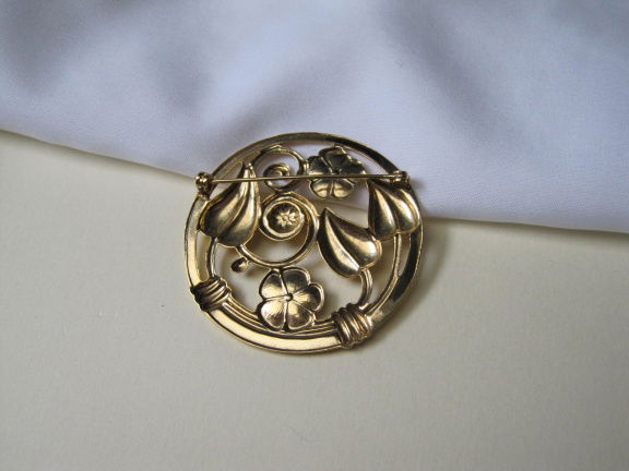 Broche goudkleurig bloem blad decor 5.0 cm - Afbeelding 3