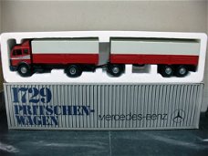 1:43 NZG 314 Mercedes MB 1729 LKW Truck & Trailer 1986 Rood