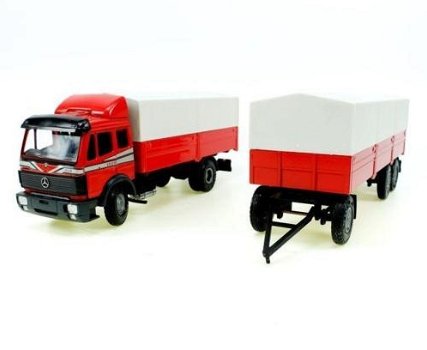 1:43 NZG 314 Mercedes MB 1729 LKW Truck & Trailer 1986 Rood - 2