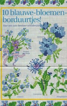 Borduurpatroon 10 blauwe-bloemen borduurtjes - 1