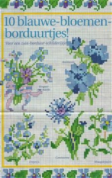 Borduurpatroon 10 blauwe-bloemen borduurtjes