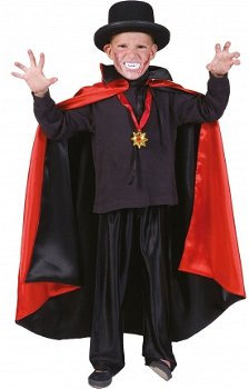 Dracula cape zwart-rood (nylon) kind maat 116 140 164. - 1