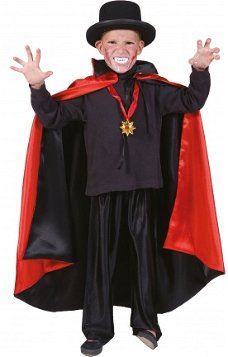 Dracula cape zwart-rood (nylon) kind maat 116 140 164.