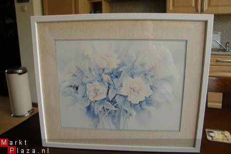 Aquarel in lijst met beschermplaat. Gesigneerd Carlos Rios. - nr. 1