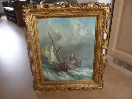 Schilderij op doek in goudkleurige lijst. - nr. 1