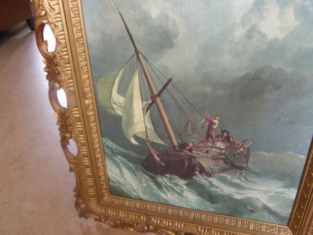 Schilderij op doek in goudkleurige lijst. - Afbeelding 2