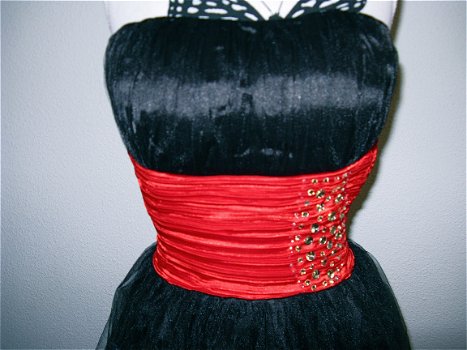 Feestjurk strapless zwart/rood 158/164 - 1