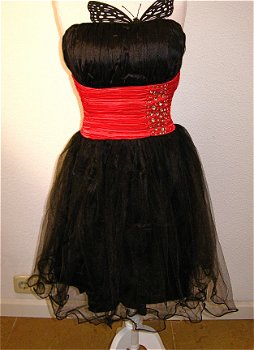 Feestjurk strapless zwart/rood 158/164 - 3