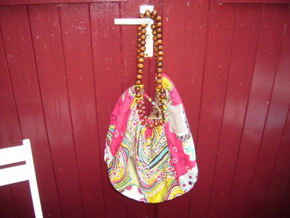 Tas, stof met kralen handvat, vintage - Afbeelding 3