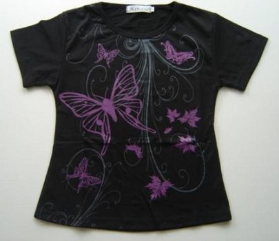 MOOI Stretch T-Shirt met VLINDERS maat 10 - 1