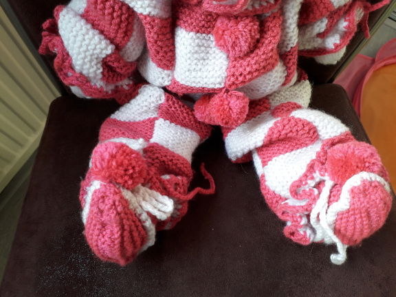 mooie gebreide roze wit pierrot - Afbeelding 5