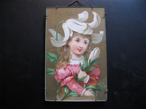 Voor in een groter poppenhuis: antiek schilderijtje...kleuren litho ca .1890... - 1