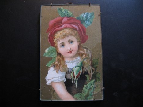 Voor in een groter poppenhuis: antiek schilderijtje...kleuren litho ca .1890. - 1