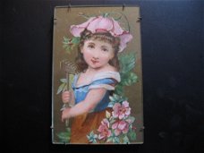 Voor in een groter poppenhuis: antiek schilderijtje...kleuren litho ca .1890