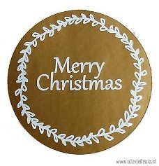 Gouden stickers kerst merry christmas Ø 40mm 4 st zakjes