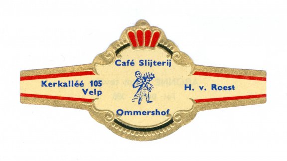 Abonné - Reclamebandje Café Slijterij Ommershof, Velp (zwarte boord, stemt tevrêe Tel) - 1