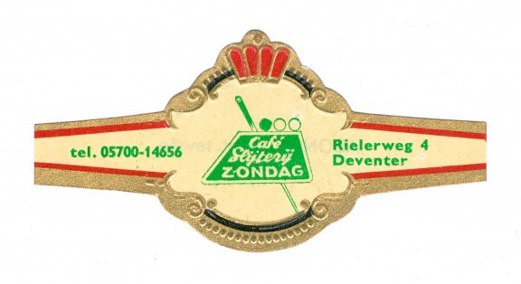 Abonné - Reclamebandje Café Slijterij Zondag, Deventer (zwarte boord, stemt tevrêe Holland) - 1