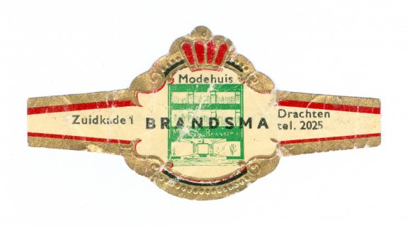 Abonné - Reclamebandje Modehuis Brandsma, Drachten (zwarte boord, stemt tevrêe Holland) - 1