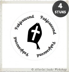 Witte stickers pakjesavond Ø 40mm sinterklaas sint & piet 4 st