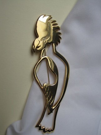 Broche goudkleurige papegaai/kaketoe vogel 12.3x4.0 cm - Afbeelding 5