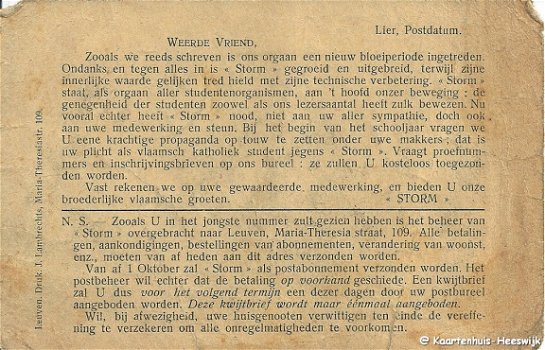 Belgie Briefkaart redactie Storm Leuven 1920 - 2