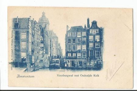 Oude kaart Amsterdam : Voorburgwal met Oudezijdse Kolk - 1