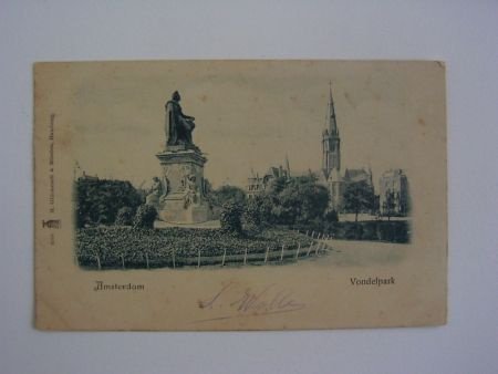 Oude kaart ; Vondelpark Amsterdam, standbeeld - 1