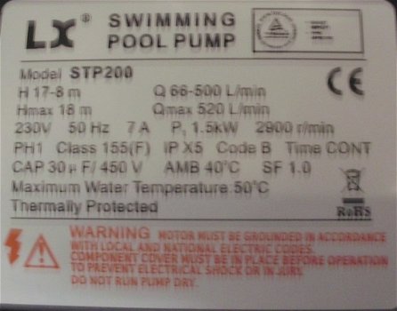 LX Whirlpool bath pump STP200 - 3