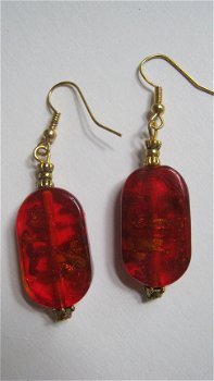 oorbellen antiek murano glas rood met antiek goud dutch design 1001oorbellen earrings - 1