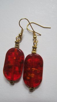 oorbellen antiek murano glas rood met antiek goud dutch design 1001oorbellen earrings - 2