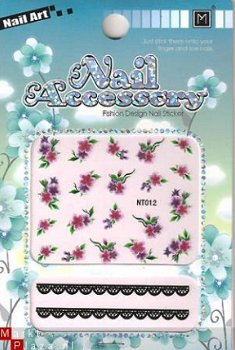 Nagel water Stickers bloem NT012 Decals nail art gekleurd - 1